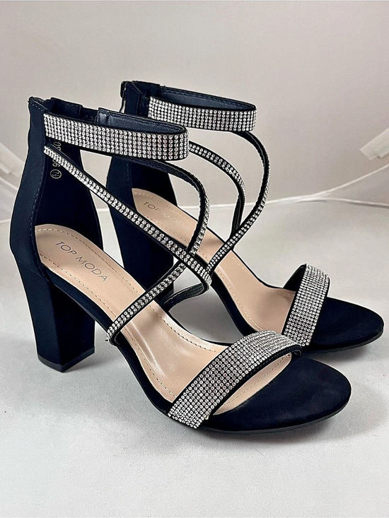 TOP Moda Shoes - NWOB Top Moda Black Rhinestone Strappy Block Heel Sandals Size 7.5